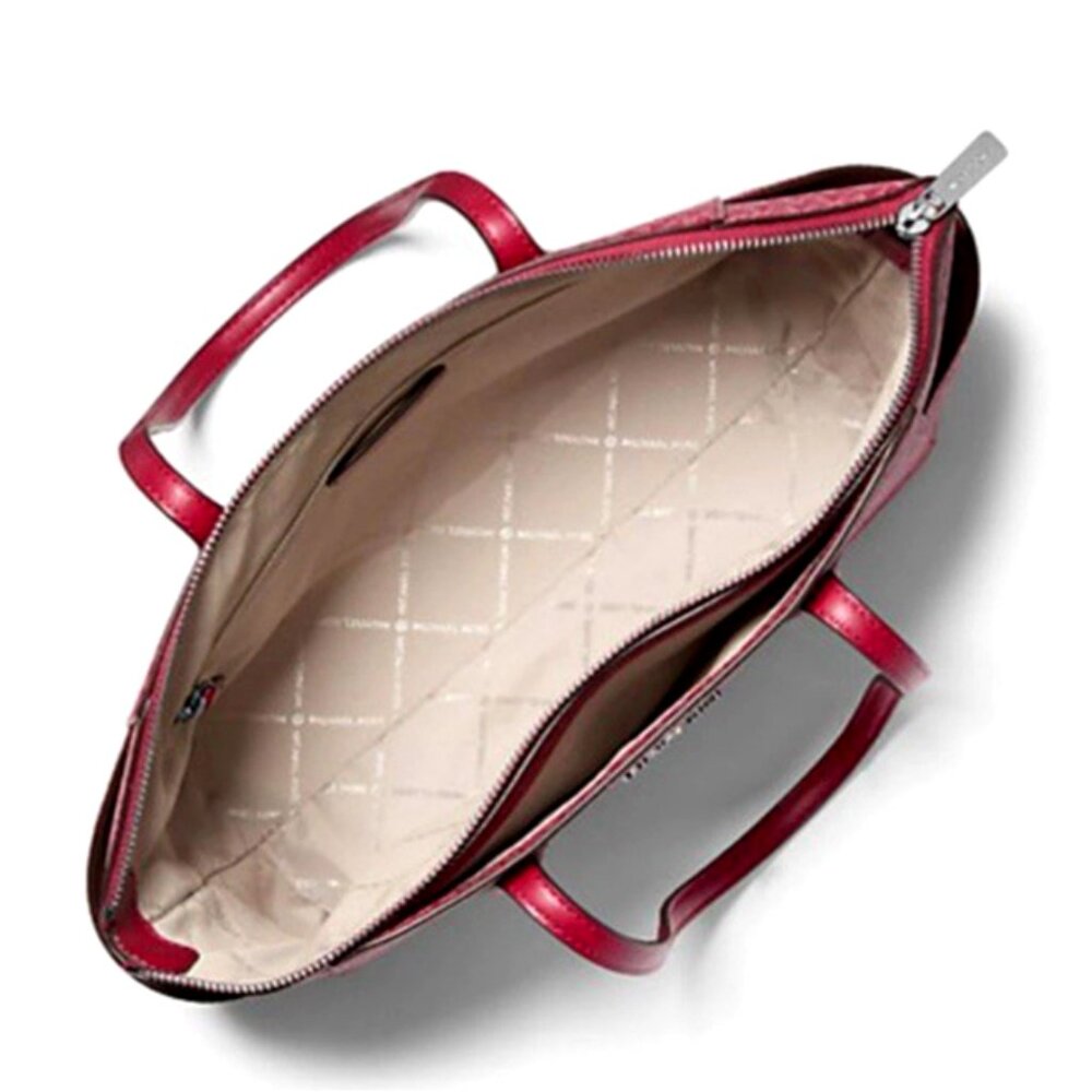New Michael Kors Marilyn Medium Signature Logo Tote Bag Dark Raspberry Multi - Picture 3 of 5